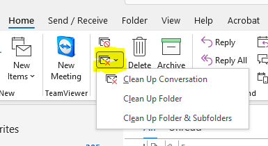 Outlook Clean Up menu